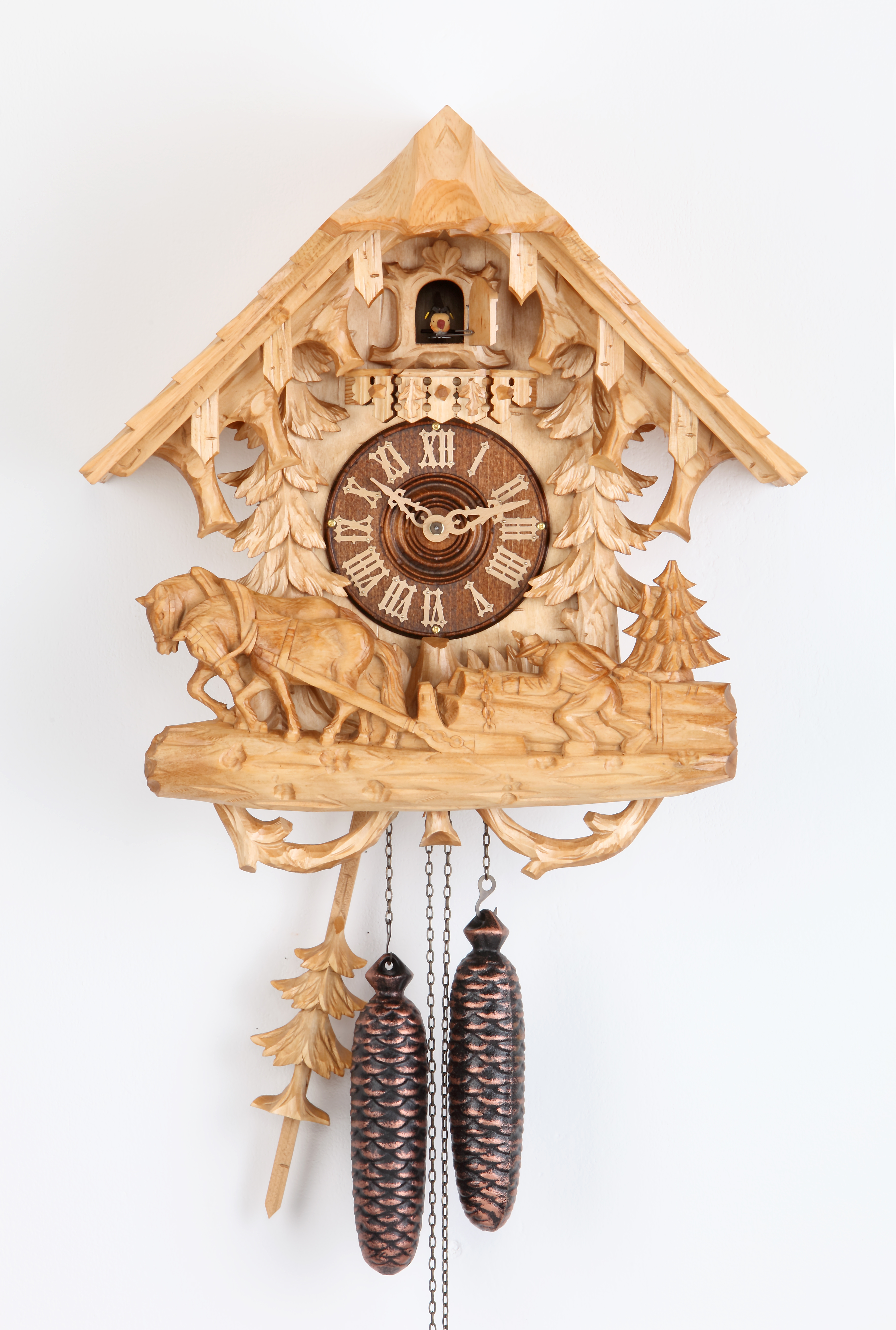 8 Days Cuckoo Clock Black Forest House with farmer and working horses